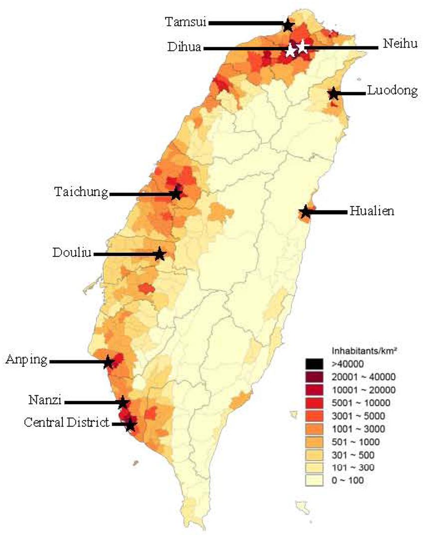 Taiwan population map Taiwan population density map (Eastern Asia Asia)