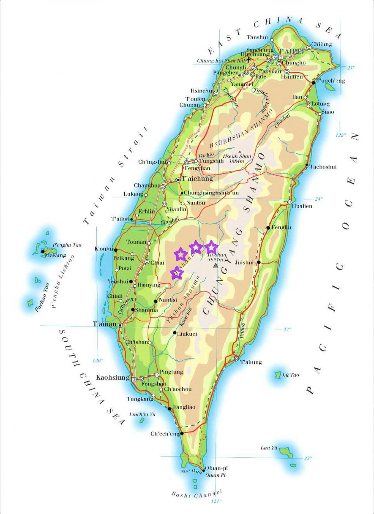 Map of Taiwan mountains